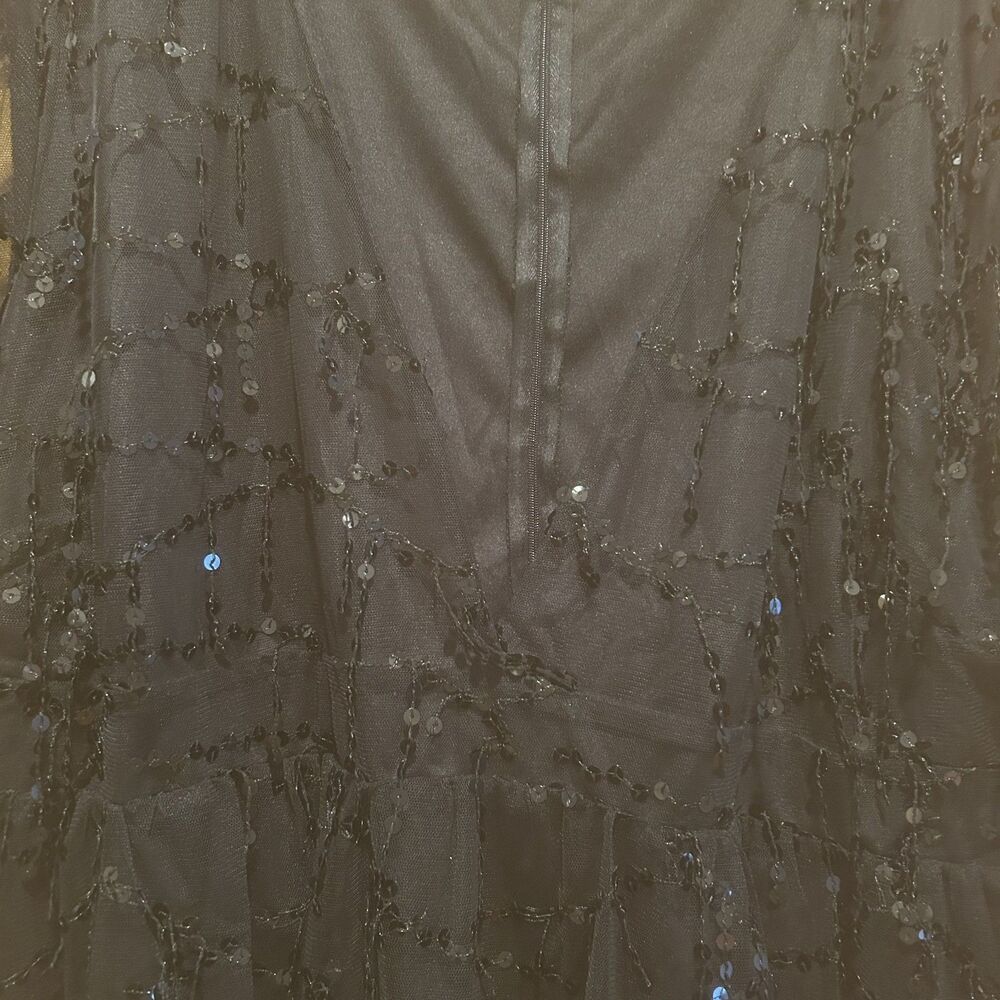 Black Sequin Dress-Deep‎ V Neck-Mesh Sleeves-**Read**-Fairy-Whimsigoth-Formal - Picture 3 of 11